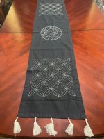 Handmade Sashiko Table Runner – Navy Blue with White Design, Cotton, NGC-R08, 13” x 57” - Image 2
