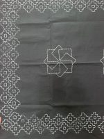 Handmade Sashiko Table Cloth – Navy Blue with White Design, Cotton Canvas, NGC-R10, 35” x 55”