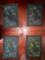 Handmade Sashiko Place Mats Set – Navy Blue and Black with Yellow Green White Design, Cotton Canvas, NGC-R18 - Image 2