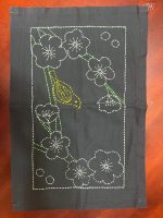 Handmade Sashiko Place Mats Set – Navy Blue and Black with Yellow Green White Design, Cotton Canvas, NGC-R18 - Image 4