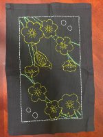 Handmade Sashiko Place Mats Set – Navy Blue and Black with Yellow Green White Design, Cotton Canvas, NGC-R18 - Image 3